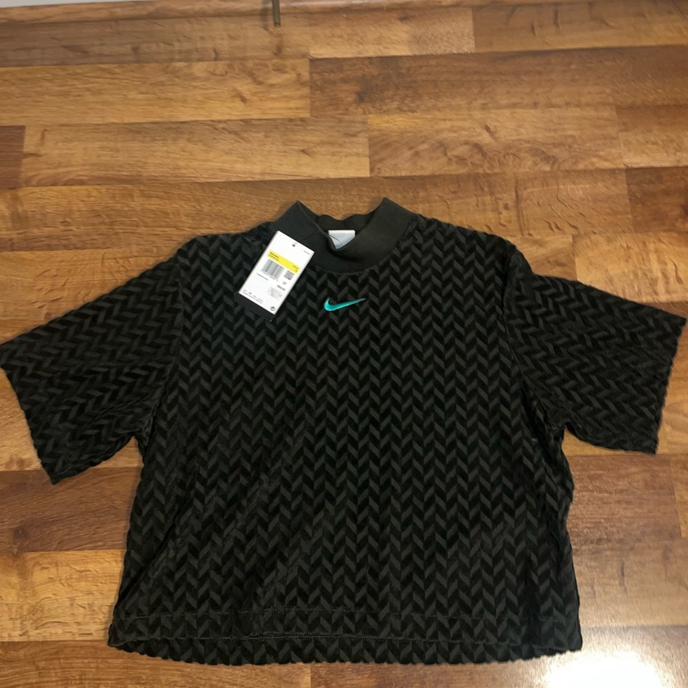 Nike Black and Teal Patterned Polo